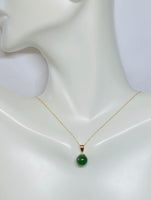 14 Karat Yellow Gold Genuine 8mm Nephrite Jade Bead Pendant (Available with chain)