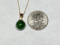 14 Karat Yellow Gold Genuine 8mm Nephrite Jade Bead Pendant (Available with chain)