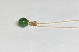 14 Karat Yellow Gold Genuine 8mm Nephrite Jade Bead Pendant (Available with chain)