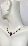 14K Yellow Gold Genuine Azabache Jet & Coral w/Azabache Cross 16" "Y" Style Necklace