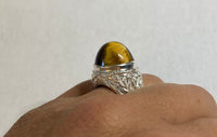 Vintage 1960's NOS (new old stock) Sterling Silver Genuine 18mm Round Cab Tiger's Eye Man's Ring