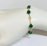 14 Karat Yellow Gold Filled Genuine 6mm Dark Green Jade 7.5" Plaque Bracelet