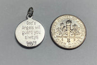 Sterling Silver .925 Rhodium-plated Blue Epoxy Angel Charm with Psalm 91:11 on Reverse