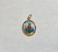 Vintage NOS 10K Yellow Gold Enameled Saint Martha "Santa Marta" 17mm x 13mm Oval Medal