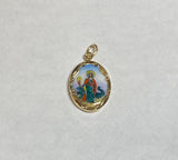 Vintage NOS 10K Yellow Gold Enameled Saint Martha "Santa Marta" 17mm x 13mm Oval Medal