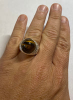 Vintage 1960's NOS (new old stock) Sterling Silver Genuine 18mm Round Cab Tiger's Eye Man's Ring