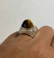 Vintage 1960's NOS (new old stock) Sterling Silver Genuine 18mm Round Cab Tiger's Eye Man's Ring