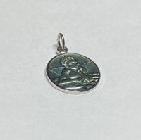 Sterling Silver .925 Rhodium-plated Blue Epoxy Angel Charm with Psalm 91:11 on Reverse