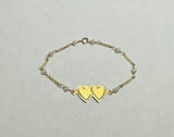 Vintage 14 Karat Yellow Gold Curb Link and Genuine 3.5mm Freshwater Pearls Double Heart 6.75" Bracelet