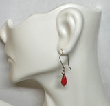 Yellow Gold Filled and Faceted Pear Genuine Dyed Red Coral Pendant with Chain and Earrings (sold separately or as a set)