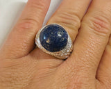 Vintage 1960's NOS (new old stock) Sterling Silver Genuine 18mm Round Cab Man's Ring (Tiger's Eye-Lapis Lazuli-Amethyst)