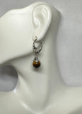 Sterling Silver Genuine 8mm Tiger's Eye Fleur-de-Lis Lever Back Earrings