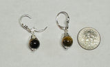 Sterling Silver Genuine 8mm Tiger's Eye Fleur-de-Lis Lever Back Earrings