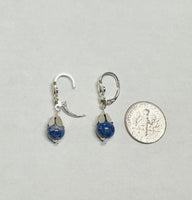 Sterling Silver Genuine 8mm Lapis Lazuli Fleur-de-Lis Lever Back Earrings