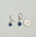 Sterling Silver Genuine 8mm Lapis Lazuli Fleur-de-Lis Lever Back Earrings