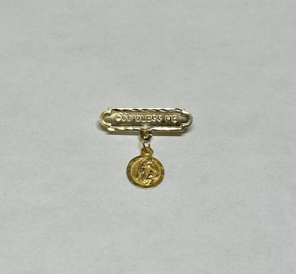 10 Karat Yellow Gold God Bless Me Baby Pin with Guardian Angel Medal