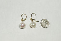 Genuine 11mm Round Freshwater Pearl and 14 Karat Yellow Gold Filled Ball Lever Back Earrings