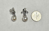 Sterling Silver and Genuine 8mm Round Freshwater Pearl Fleur-de-Lis Post Earrings