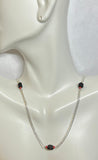 Sterling Silver Genuine 5mm Azabache Jet and Coral 18" Curb Link Necklace