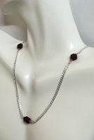 Sterling Silver Genuine 5mm Azabache Jet and Coral 18" Curb Link Necklace