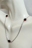 Sterling Silver Genuine 5mm Azabache Jet and Coral 18" Curb Link Necklace