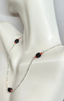 Sterling Silver Genuine 5mm Azabache Jet and Coral 18" Figaro Link Necklace