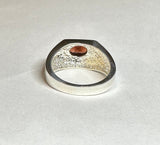 Sterling Silver and Genuine 8 x 6mm Oval Garnet with Diamonds Man's Ring