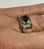 Sterling Silver and Genuine 8 x 6mm Oval Garnet with Diamonds Man's Ring