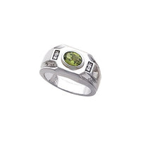 Sterling Silver and Genuine 8 x 6mm Oval Peridot with Diamonds Man's Ring