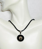 Sterling Silver and 14 Karat Yellow Gold "Camino de Santiago" Way of St. James Genuine Onyx with Gold Shell Pendant