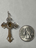 Sterling Silver Genuine Tiger's Eye Antiqued Cross Pendant