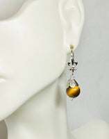 Sterling Silver Genuine 8mm Tiger's Eye Fleur-de-Lis Lever Back Earrings