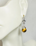 Sterling Silver Genuine 8mm Tiger's Eye Fleur-de-Lis Lever Back Earrings