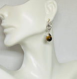 Sterling Silver Genuine 8mm Tiger's Eye Fleur-de-Lis Lever Back Earrings