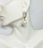 Genuine 11mm Round Freshwater Pearl and 14 Karat Yellow Gold Filled Ball Lever Back Earrings