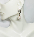 Genuine 11mm Round Freshwater Pearl and 14 Karat Yellow Gold Filled Ball Lever Back Earrings