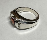 Sterling Silver and Genuine 8 x 6mm Oval Garnet with Diamonds Man's Ring