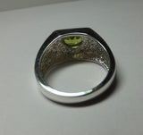 Sterling Silver and Genuine 8 x 6mm Oval Peridot with Diamonds Man's Ring