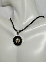 Sterling Silver and 14 Karat Yellow Gold "Camino de Santiago" Way of St. James Genuine Onyx with Gold Shell Pendant