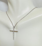 Sterling Silver White Cubic Zirconia Cross Pendant Necklace