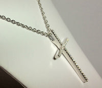 Sterling Silver White Cubic Zirconia Cross Pendant Necklace