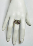 Sterling Silver Genuine Garnet, Amethyst and Peridot Statement Ladies Ring