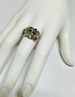 Sterling Silver Genuine Garnet, Amethyst and Peridot Statement Ladies Ring