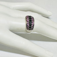 14 Karat White Gold Genuine Black Diamonds and Pink Sapphires Ladies Band Ring