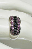 14 Karat White Gold Genuine Black Diamonds and Pink Sapphires Ladies Band Ring