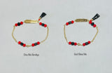 10K Yellow Gold Genuine 4mm Azabache Jet & Red Coral w/Azabache Mano Figa 6" Dios Me Bendiga, God Bless Me or No Me Beses Curb Link Bracelet