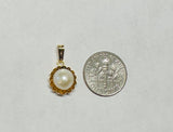 Vintage NOS 14 Karat Yellow Gold Genuine 8mm Freshwater Pearl Pendant