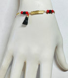 10 Karat Yellow Gold Genuine 4mm Azabache Jet and Red Coral with Azabache Mano Figa 6" Personalizable Baby ID Curb Bracelet