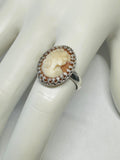 Vintage NOS Sterling Silver 18 x 13mm Cameo Ladies Ring