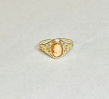 10K Yellow Gold Oval 8mm x 6mm Orange Lady Cameo Dainty Filigree Ring